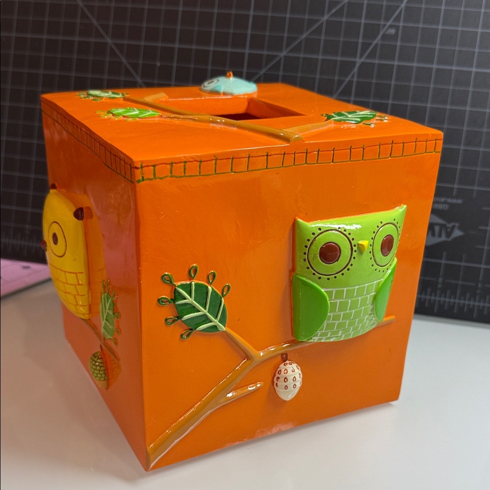 Orange Owl Decor Kleenex Box